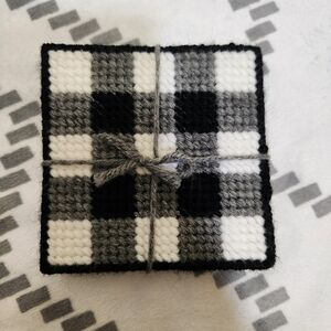 Handmade Plaid Coasters Set - Black and Gray